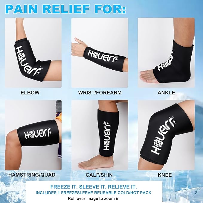 Knee Ice Pack Wrap with Compression Sleeve, Flexible Gel Ice Wrap for Knee, Elbow, Ankle, Foot, Reusable Hot & Cold Therapy for Injuries, Pain Relief, Meniscus, ACL, MCL Recovery – L