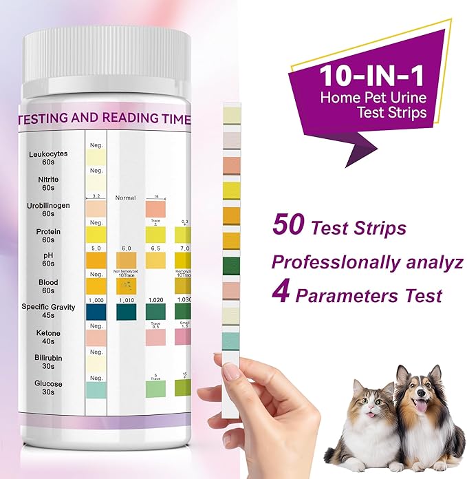 Dog & Cat Urine Test Strips, 10 Way Pet Urinalysis Testing Kit for Ketone, Glucose, pH and Nitrite, Reagent Strips