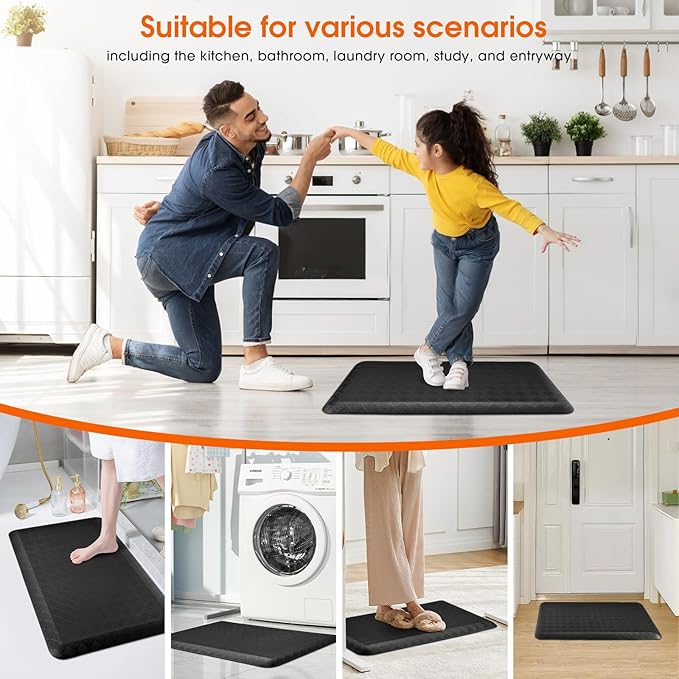 4/5 Inch Extra Thick Kitchen Mats for Floor,Non Slip Anti Fatigue Kitchen Rugs,Waterproof Stain Resistant Sink Mat,Cushioned Standing and Comfort Mats for Office (17"x28" Black)