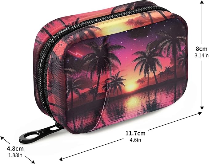 Travel Pill Case Palm Trees Sunset Stars Weekly Small Pill Box 7 Day Pill Box Pill Organizer Bag