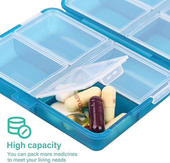Travel Pill Organizer Small 8 Grid Compartments Pill Holder Box - Portable Medicine Container Case - Daily Weekly Medication Organizer