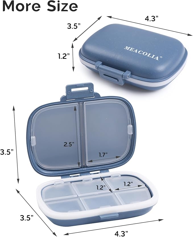 8 Compartments Travel Pill Organizer Box Moisture Proof Small Pill Case for Pocket Purse Daily Pill Holder Container for Medicine Vitamin (Dark Blue & Yellow, 2 Pack)