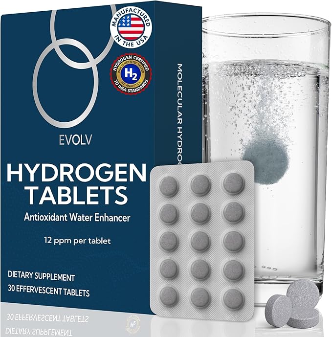 EVOLV Hydrogen Water Tablets – 12 PPM Molecular Hydrogen for Hydrogen-Rich Drinking Water - Powerful Antioxidant Support, Boost Hydration & Immunity with Elemental Magnesium & Calcium - 30 Tablets