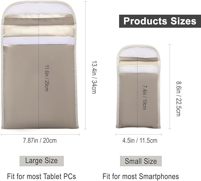 2PCs Security EMF/EMP/RF Shield Faraday Cell Phone Sleeve, Signal Block Pouch 5G Protection RFID GPS RFID Privacy Smartphone & Tablet PC Anti-Tracking Data Privacy, Electronic Device Wallet Security