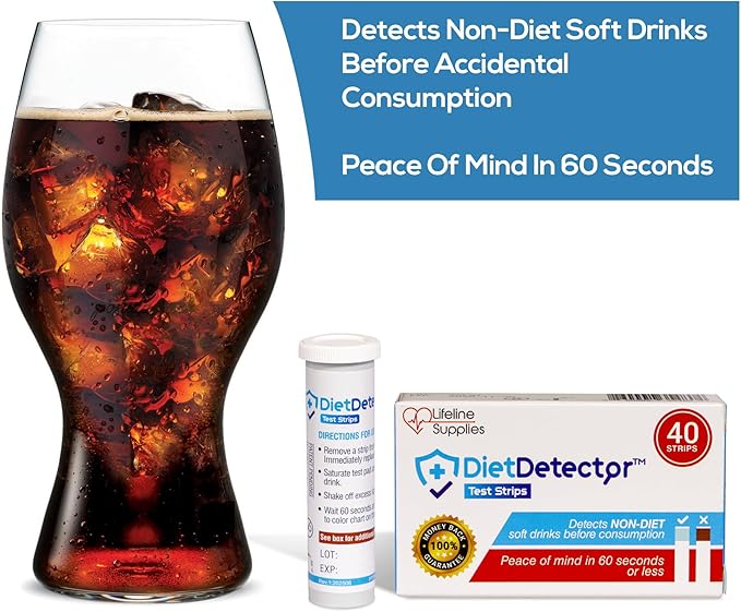 DietDetector Strips - Detects Non-Diet Soft Drinks Before Accidental Consumption - A Must Have for Diabetics and the Health Conscious - 40 DietDetector Test Strips
