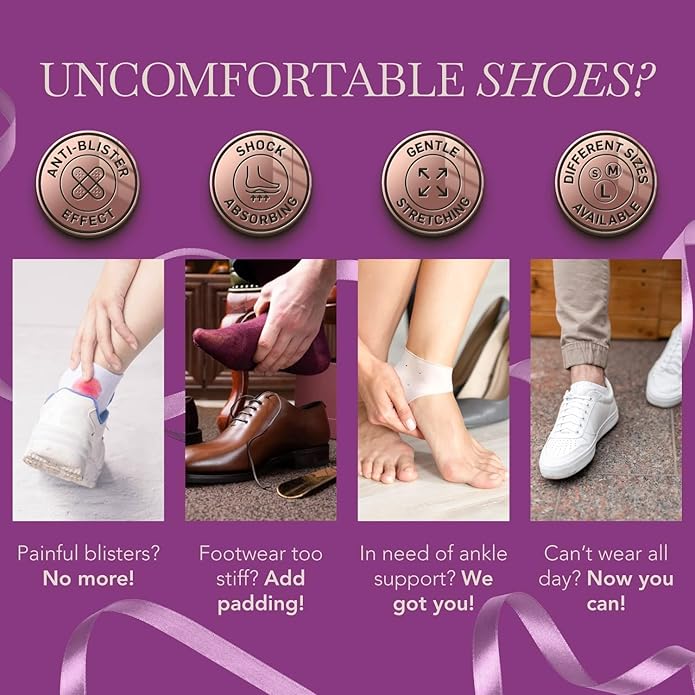 Ballotte Premium Silicone Heel Protectors for Shoes, Gel Heel Cups & Cushion Inserts for Women & Men, Cushioned Sole Cups for Plantar Fasciitis for Cracked Footbed Relief & Blister Prevention