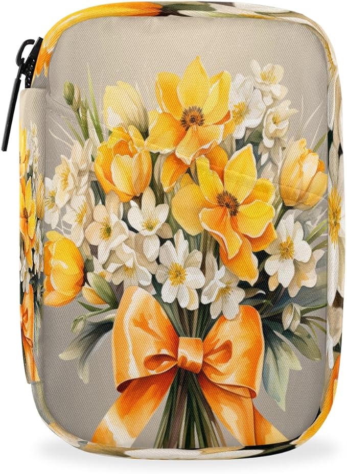 Yellow White Spring Flowers Travel Pill Organizer Box Weekly Portable Pill Case Daily Pills 7 Day Small Birth Control Pills Container Removable Compartments for Medicine Vitamins Fish Oil