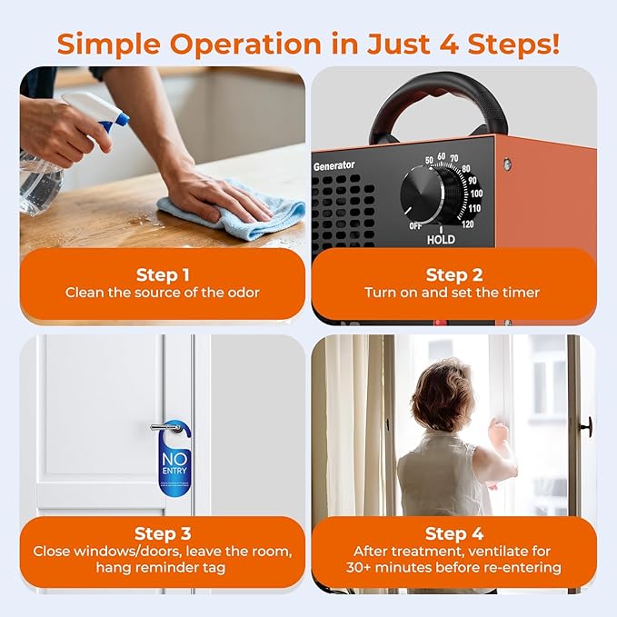 Ozone Generator 160,000mg/H with Temp/Humidity Display - 120 Min Timer O3 Ionizer Air Purifier for Large Spaces (5000 Sq.Ft) - Upgraded Ozone Machine for Cars, Homes, Hotels, Kitchens & Pet Areas