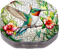 This Portable Flower Hummingbird Pattern 4 Compartment Pill Box Can Be Placed in A Pocket Or Wallet to Store Vitamins, Medicines Health Supplements Other Medications.