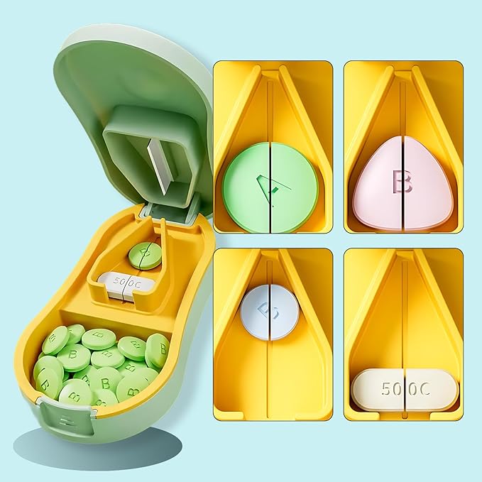 Pill Cutter Splitter for Small and Tiny Pills Green Pill Splitter for Small Pills Easy to Open with Safety Blade Guard, Suitable for Travel, Business Trip(1.96 * 3.54 * 1.02in)