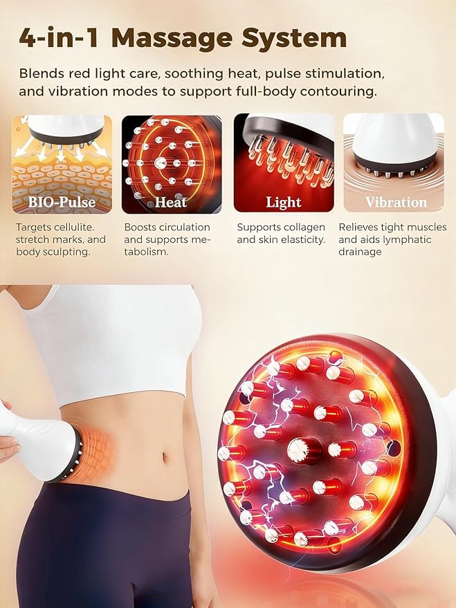 Lymphatic Drainage Massager for Legs & Body — Handheld Body Massager to Reduce Swelling, Improve Circulation & Smooth the Look of Cellulite-White