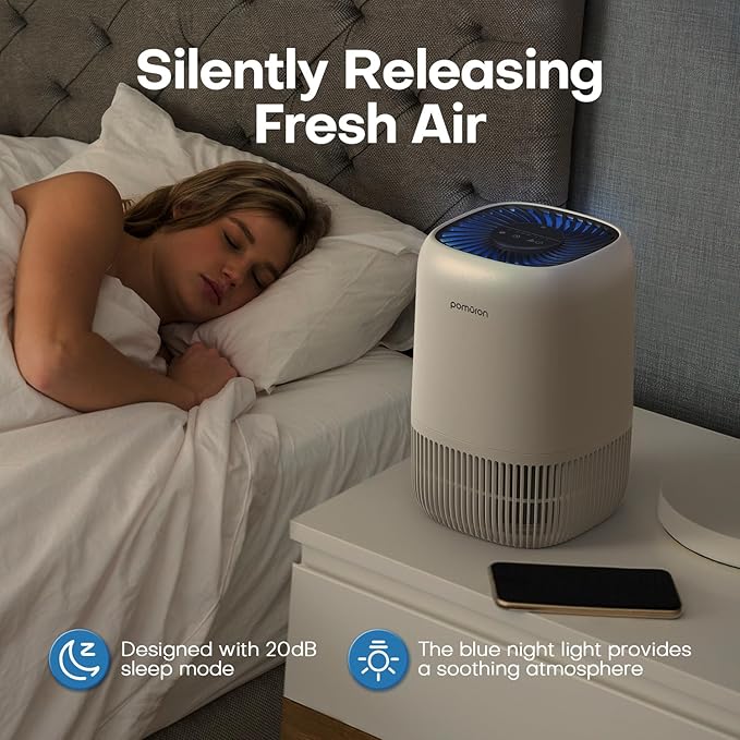 POMORON Air Purifiers for Bedroom Home, Air Filter Cleaner with Fragrance Sponge, H13 True HEPA Filter for Smoke, Allergies, Pollen, Pet Dander, Odor, Dust, Portable Air Purifier for Bedroom Office