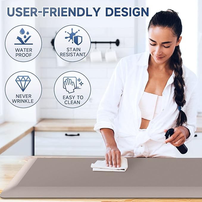 StepRite 4/5 Inch Thick Kitchen Mat Anti Fatigue Mat Kitchen Rugs Kitchen Decor Non-Slip, Stain & Water Resistant, Kitchen Mats Desk Mat for Kitchen, Office, Workshop, Khaki, 17'' x 47''