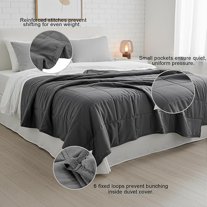 Smart Queen Weighted Blanket for Adults,(48"x72",10lbs Grey) Full Size Soft Cooling Heavy Blanket for Sleeping, Breathable Blanket with Glass Beads Perfect for 80-120 lbs,All Season,Machine Washable