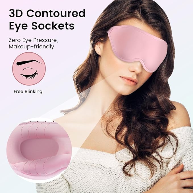 Audree Eye Mask for Sleeping - 3D Contoured 100% Sleep Mask Light Blocking, Sleeping Eye Mask for Women Men, Zero Eye Pressure Night Blindfold, Soft Eye Cover - Pink