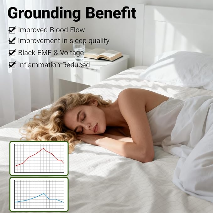 Grounding Sheets King,90% Cotton 10% Silver Fiber,Grounded Bed Sheet, Deep Pocket Grounded Bed Sheet, Improve Sleep (King)