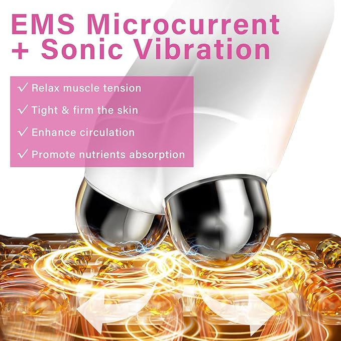 Microcurrent Facial Device, Professional Anti-Aging Skin Tightening Machine with Red Light, Microcurrent Facial Roller for Instant Face Sculpting & Toning, Jawline Defining & Eye De-Puffing