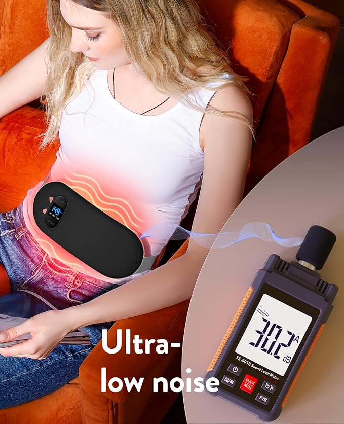Portable Cordless Menstrual Heating Pad with 6 Heat Levels and 6 Massage Modes, Heating Pad for Period Cramps, 3s Fast Heating Gift for Women and Girl(Black)