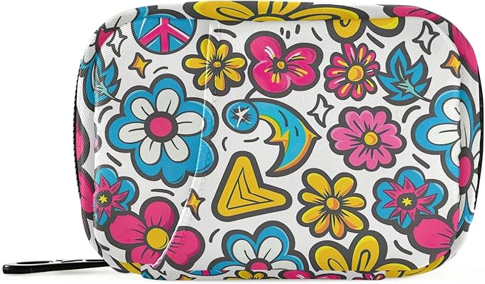 Cute Cartoon Flowers Travel Pill Case, Weekly Small Portable Pill Case 7 Days Vitamin Containers Organizer with Zipper