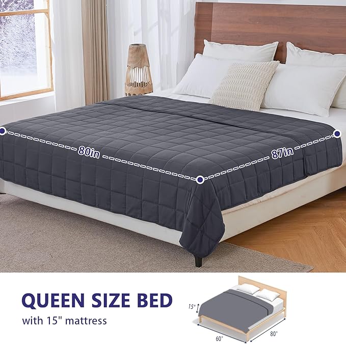 yescool King Size Weighted Blanket for Adults (30 lbs, 80” x 87”, Grey) Cooling Heavy Blanket for Sleeping Perfect for 290-310 lbs, Breathable Blanket for Adults & Couple All Season, Machine Washable