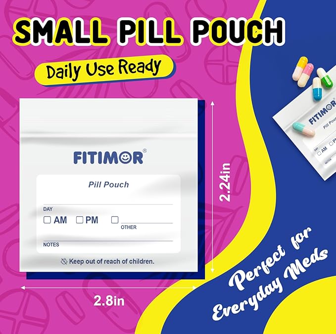 1000 Pack Pill Bags for Travel with BPA Free Clear Design, Pill Pouches with Write-On Label Area, Medicine Pouch with Zipper Seal, Waterproof Med Bags for Supplements, Pill Baggies for AM PM