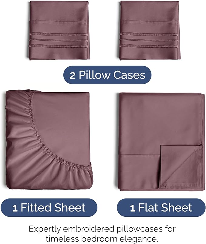 Queen Size 4 Piece Sheet Set - Extra Soft, Breathable & Cooling Sheets - Hotel Luxury Durable Bed Sheets for Women & Men - Deep Pockets, Easy-Fit & Wrinkle-Free Sheets - Cool Plum Oeko-Tex Bed Sheets
