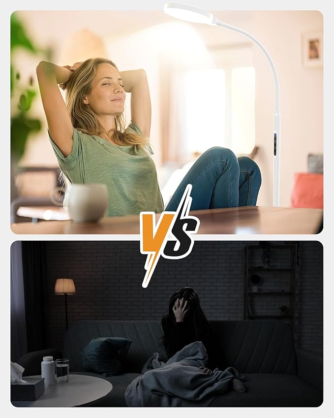 Sunlight Lamp, 11000 Lux Full Spectum UV-Free LED Sun Light Floor Lamp with 5 Modes, 3 in 1 Mount, CRI97 Adjustable 10 Brightness/Timer/Memory, White