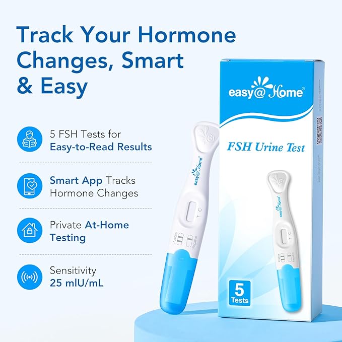 Easy@Home FSH Test Kit for Women - At-Home Hormone & Cycle Tracking with Premom App | Midstream Urine Test for Female Hormone Tracking | Reliable & Quick Results | 5 Tests