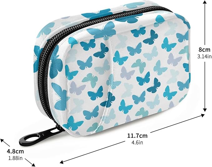 Butterfly Pill Box 7 Day Pill Case Travel Pill Organizer Bag with Zipper Portable Weekly Vitamin Medicine Supplement Holder Pouch Bag
