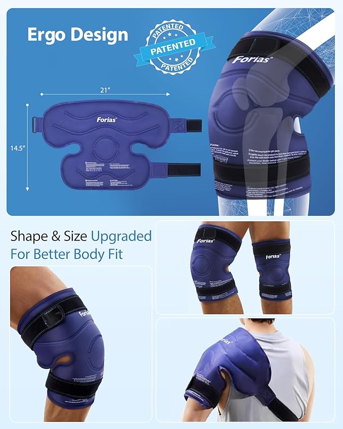 Forias 21" XXXL Ice Pack for Pain Relief, Gel Ice Packs for Injuries, Reusable Knee Ice Pack Wrap with Cold Compression for Knee After Surgery, Swelling, and ACL,Blue