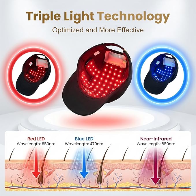 Red Light Therapy for Hair Growth, Built-in Battery & Portable Design, Laser Hair Growth Cap, Red Light Cap for Thicker Hair in Men & Women