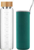 sunkey Glass Water Bottle 32 oz Wide Mouth with Sleeve Bamboo Lid Motivational Water Bottle With Time Marker Reusable Safe for Hot Cold Drinks Bpa Free (Green)