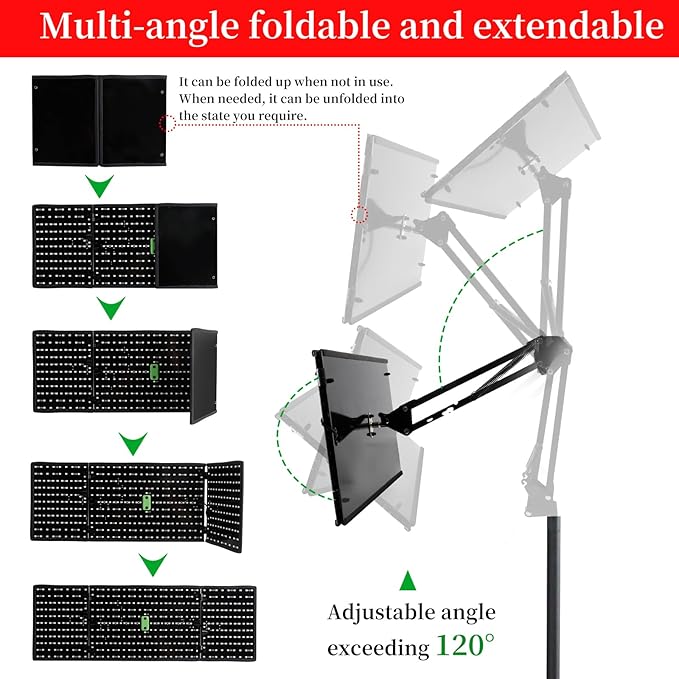 Foldable Red Light Lamp with Protective Glasses,480 LEDs 660nm Red & 850nm Near Infrared Lamp with Adjustable Stand,6 Time Settings,5 Brightness,3 Light Modes