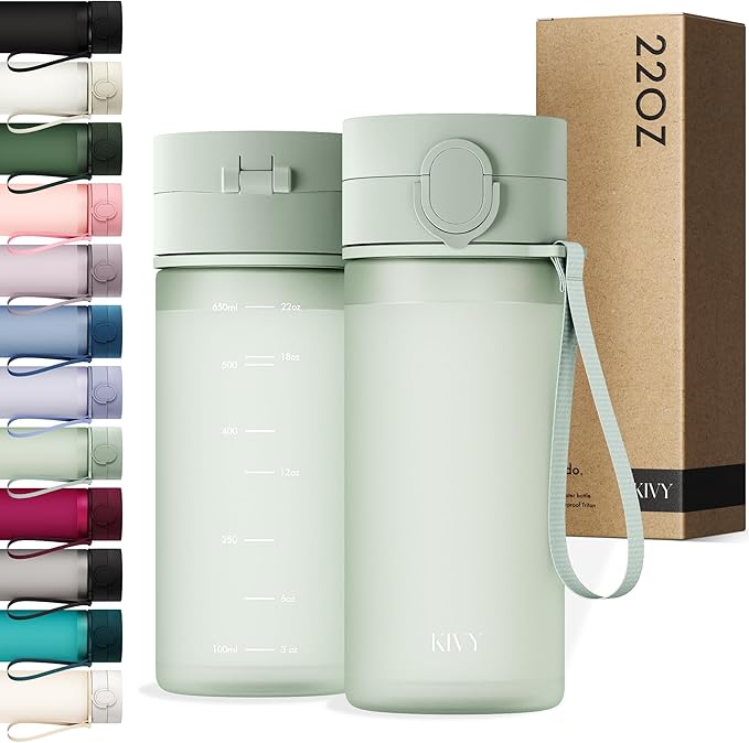 KIVY Tritan Water Bottle 22oz [WITH FLIP LID] - Reusable & Slim Waterbottle for Travel, Gym & School - Dishwasher Safe - Skinny Leak Proof & Lightweight Bottle Small - BPA Free