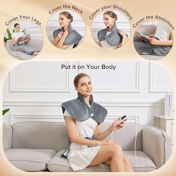 Electric Weighted Heating Pad for Neck Back Shoulder Pain Relief, Birthday Gifts for Women Men Mom Dad Elderly, 25"x37" Large Full Body Heating Pad for Menstrual Cramps - 5 Heat Levels/Auto Shut-Off