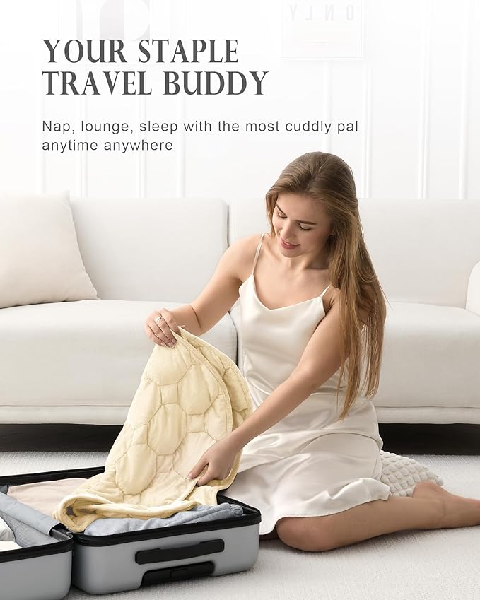 Cottonblue Weighted Lap Blanket 7lbs, Cozy Luxury Crystal Velvet Weighted Blanket for Adults, Small Weighted Blanket for Relaxation, Sleeping, Travel, Beige, 29" x 24"