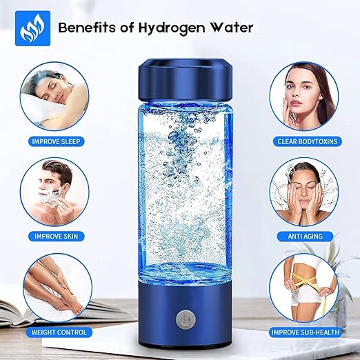 SHINKAI Hydrogen Water Bottle 450ml Portable Hydrogen Ionizer with SPE/PEM Technology, Rechargeable Hydrogen Rich Water Generator for Home, Office, Travel & Gym (Blue)