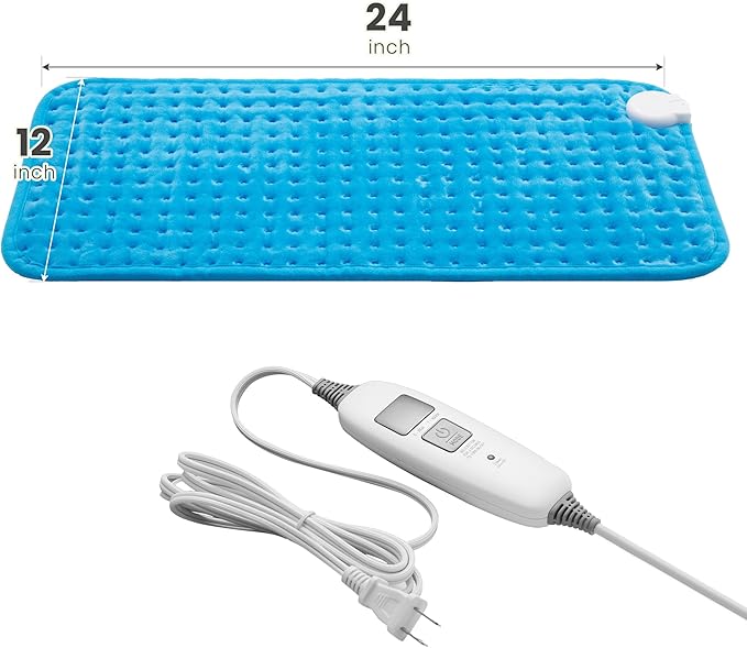 Electric Heating Pad for Back Pain Relief & Cramps - 6 Heat Settings,Auto Shut Off,Moist Heat Options,Portable Heated Pads for Neck/Shoulder Machine Washable Gift for Men Women,Blue,12"x24"