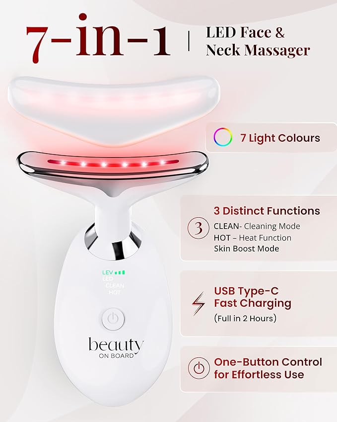 Face Massager Tool, Face Sculpting Tool with 7-Color LED Light Therapy, Ionic Facial Device with Warm Treatment, Rechargeable USB-C, Gift Box + Storage Pouch