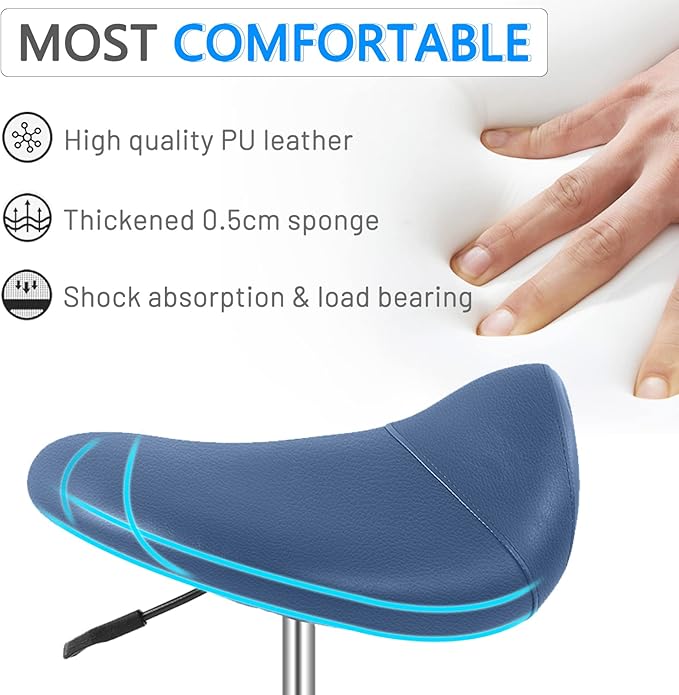 SALONFACTORY Saddle Stool with Wheels 300 lbs Weight Capacity, Heavy Duty Rolling Stool for Medical Massage Salon Kitchen Spa Drafting Nail-Tech,Height Adjustable,360 Swivel,Wide Thick Seat Padding