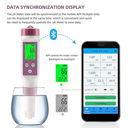 7 in 1 PH Meter PH Tester,0.01 High Accuracy Digital PH Meter for Water,PH/TDS/EC/ORP/S.G/Salt/Temp Tester,TDS Meter Water Tester for Drinking Water,Hydroponics,Plants,Aquarium and Pool