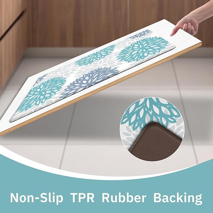 Anti Fatigue Kitchen Mat for Floor, Cushioned Anti Fatigue Kitchen Rugs Non Slip Waterproof, Comfort Floral Standing Desk Mat for Sink, Office, Laundry Room, 17.3"x28"