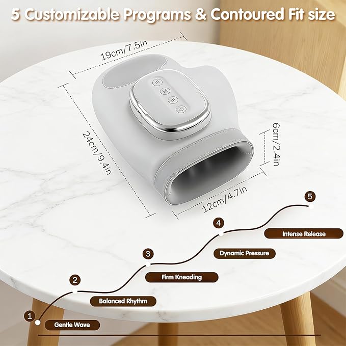 Hand Massagers, 3 Heat Settings & 5 Compression Levels Smart Hand Massager, 2000mAh Cordless with Soothing Warmth for Hand & Wrist Discomfort - Hand Massager with Heat and Compression