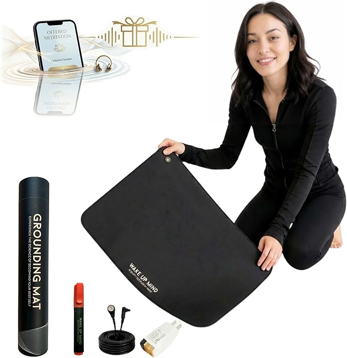 Grounding Mat for Feet – Indoor Conductive Earthing Mat for Desk, Floor or Bed – Non-Electric Passive Grounding Pad with Outlet & Tester.