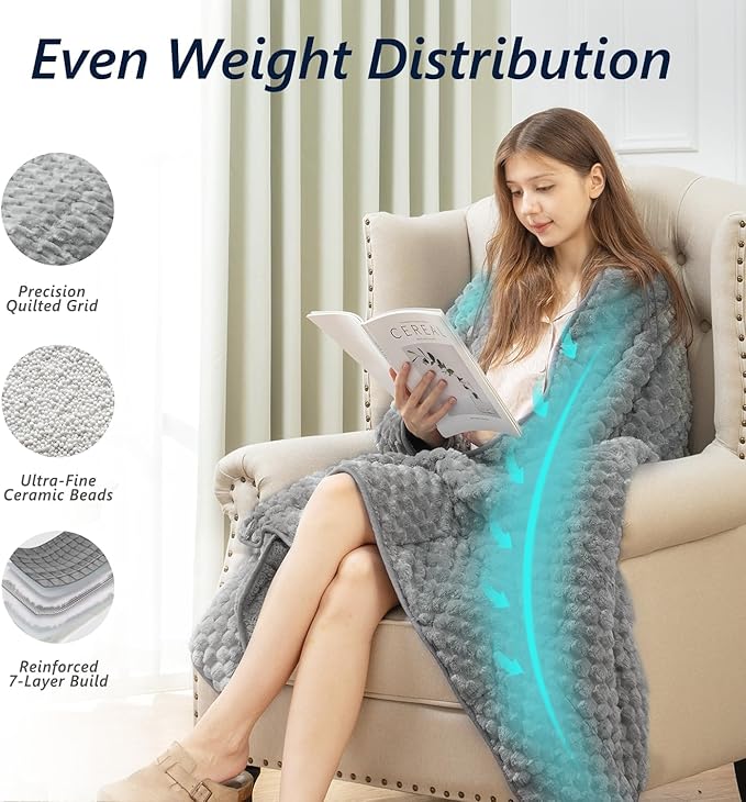 Mr. Sandman Weighted Blankets for Adults Queen Size 20lbs, Warm Sherpa Fleece Throw Blanket for Sleep and Calm, Soft Cozy Heavy Bed Blanket with Jacquard Flannel, 60 x 80 Inches, Grey