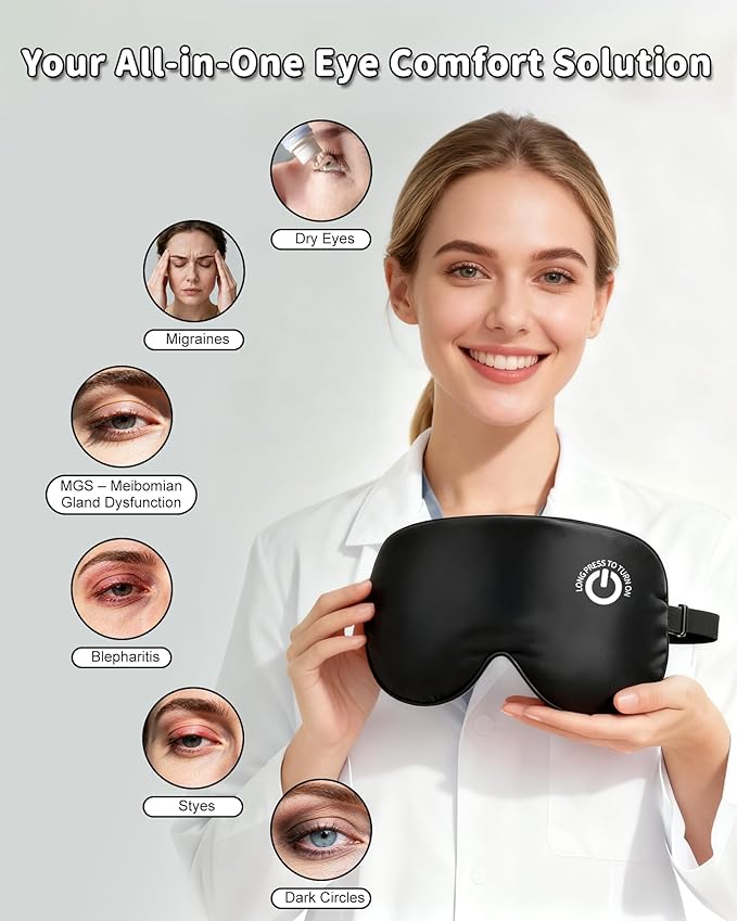 Heated Eye Mask FSA- HSA Eligible Cordless Pure Mulberry Silk Eye Mask for Dry Eyes Relief with 3 Adjustable Heat Settings,1500mAh Rechargeable & Washable Eye Cover for Travel Sleep Therapy