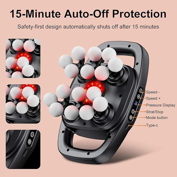 Massage Gun Deep Tissue for Back, Shoulder and Neck Pain Relief, Powerful Shoulders, Back Massager, Legs, Foot Massager & Full Body Muscle Recovery with 16 Massage Heads, 3 Modes & 30 Speed