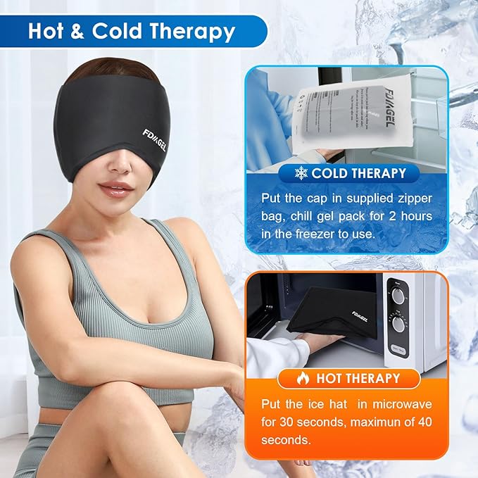 Ice Head Hat, Head Ice Pack Cap, Ice Head Wrap, Cold & Hot Daul Purpose, Comfortable &Strechable (Black)