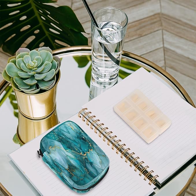 Abstract Teal Ink Marble Travel Pill Organizer Box Weekly Portable Pill Case Daily Pills 7 Day Small Birth Control Pills Container Removable Compartments for Medicine Vitamins Fish Oil