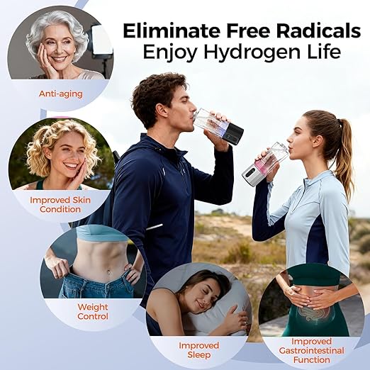 Hydrogen Water Bottle Generator, 8000PPB Ultra Hydrogen Water Ionizer Generator -Upgrade SPE & PEM Tech, 7OZ Portable High Concentration Hydrogen Rich Water Machine, Food-Grade PC Black